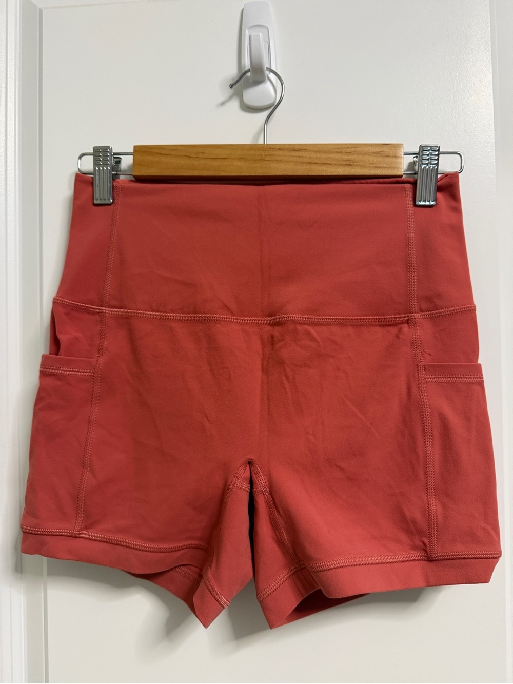 High-Rise Bike Shorts with Side Pockets — coral